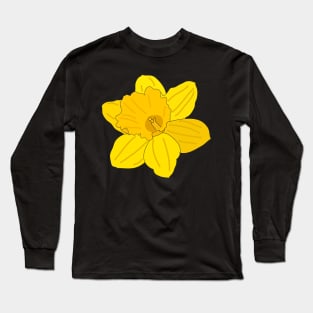 Yellow Daffodil Flower Outlined Long Sleeve T-Shirt